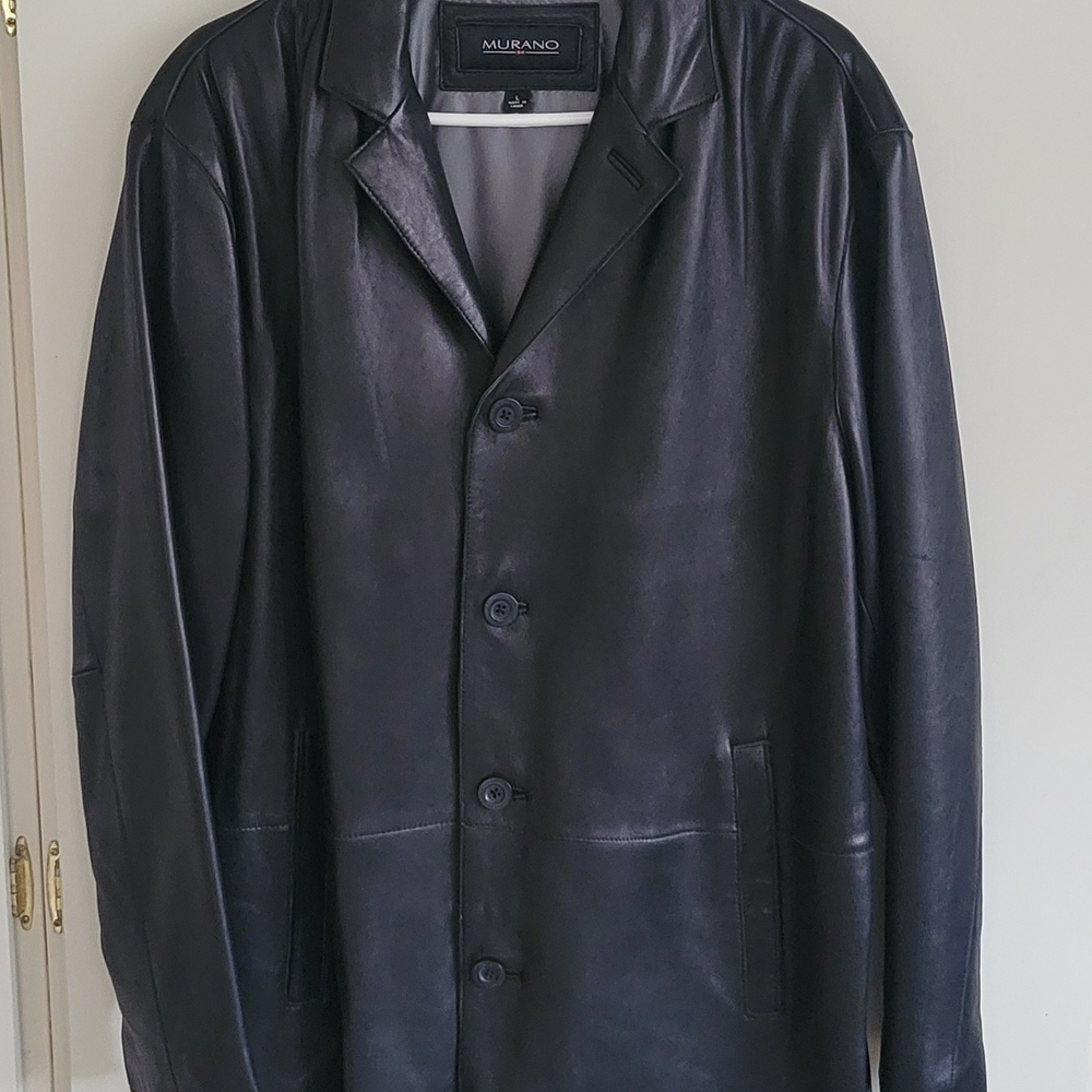 Vintage Men's MURANO Long Coat Jacket Black Genuine Lambskin Leather Size Large
